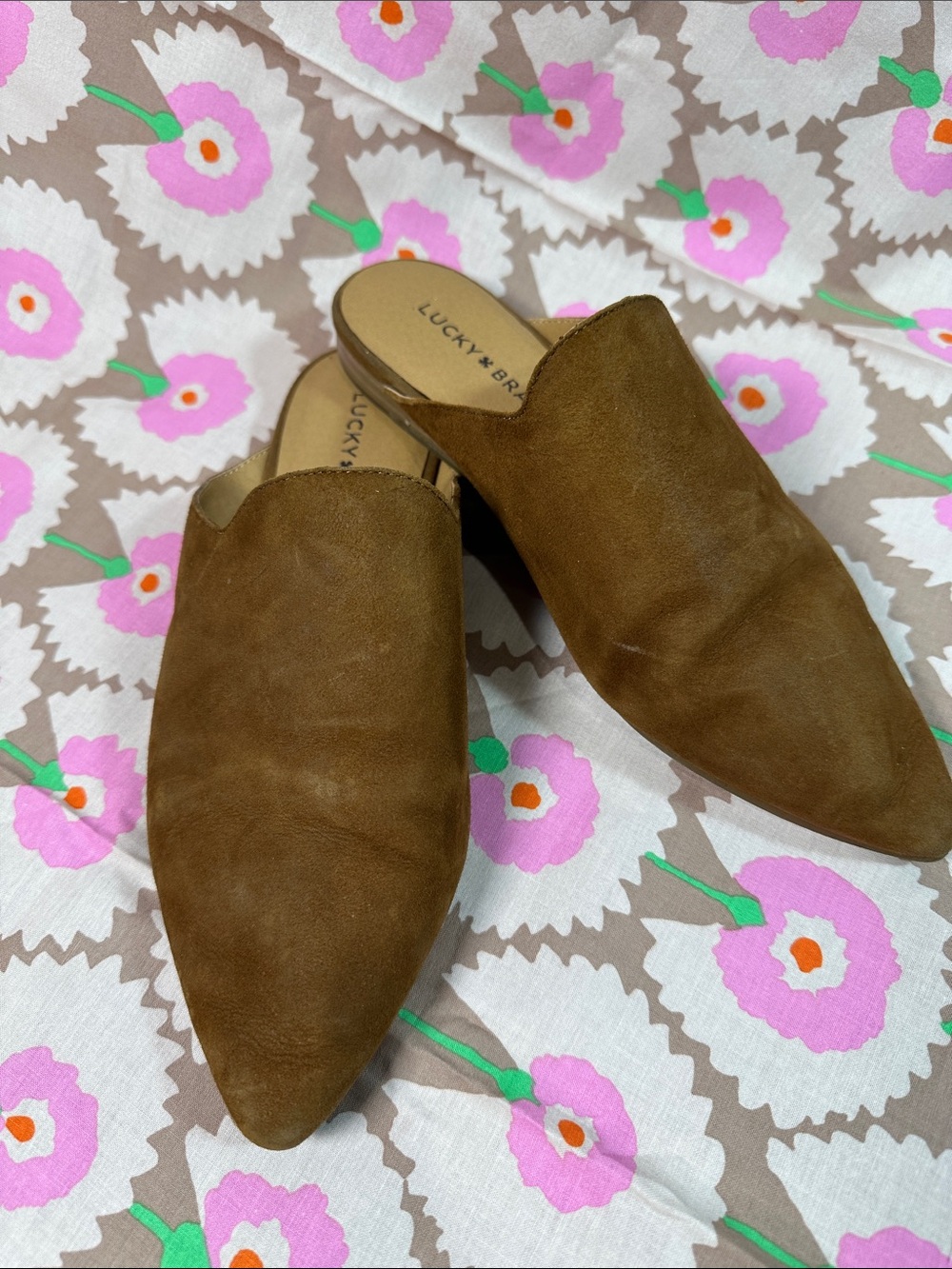 Lucky Brand Brown Suede Pointed-Toe Slip-On Mules